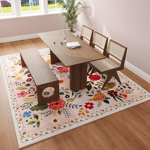 Rugcomf Area Rugs 9x12 Living Room Clearance Washable Boho Rug Non Slip Floral Vintage Low Pile Large Rug for Living Room, Bedroom, Farmhouse, Dining Room, Kids Playroom(Beige) thumbnail 5