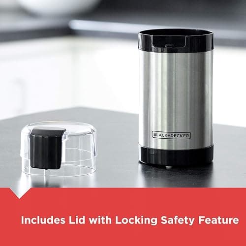 BLACK+DECKER One Touch Coffee Grinder, 2/3 Cup Coffee Bean Capacity, Spice Grinder, One Touch Push-Button Control -150 Watts -Stainless Steel Blades thumbnail 7
