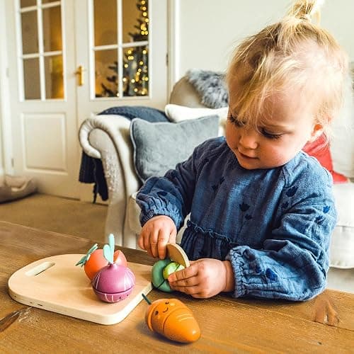 Happy Veggies Wooden Play Food for Kids - Kitchen Cutting Fruits Toys for Toddlers, Pretend Vegetables Gift for Boys and Girls - Early Development & Activity Toys by Orange Tree Toys thumbnail 2