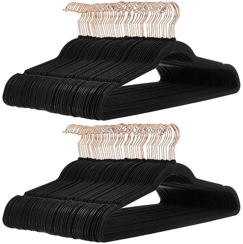 Amazon Basics Slim, Velvet, Non-Slip Suit Clothes Hangers, Black/Rose Gold - Pack of 100 - Image 1