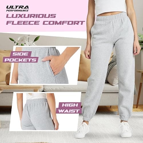 Ultra Performance Womens Sweatpants 3 Pack Cotton Joggers Women's Fleece Sweats Gym & Workout Pants for Women thumbnail 3