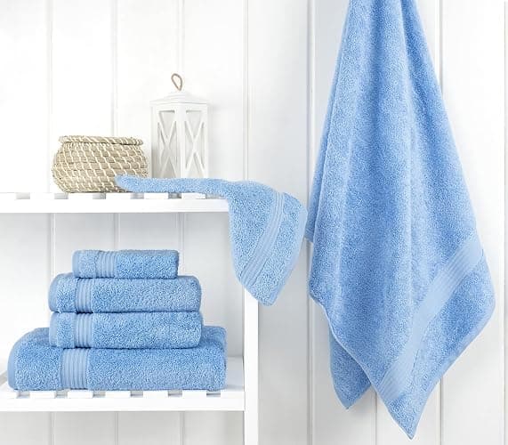 Cotton Paradise 6 Piece Towel Set 100% Cotton Soft Absorbent Turkish Towels for Bathroom, 2 Bath Towels 2 Hand Towels 2 Washcloths, Sky Blue Towel Set thumbnail 2