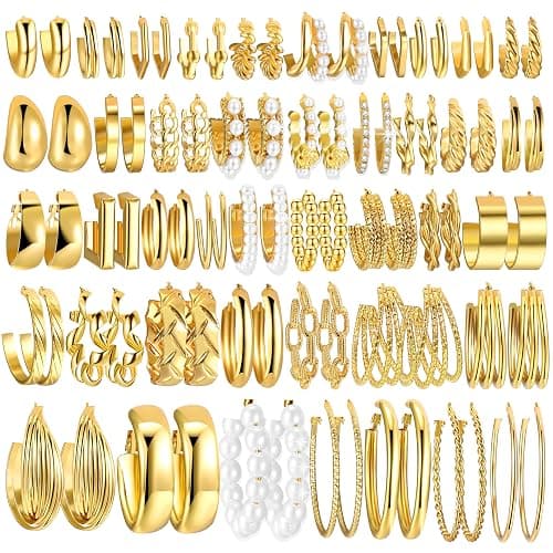 42 Pairs Gold Hoop Earrings Set for Women, Hypoallergenic Multipack Small to Chunky Hoops, Twisted Trendy Earrings for Everyday Wear Mothers Day Gifts - Image 1