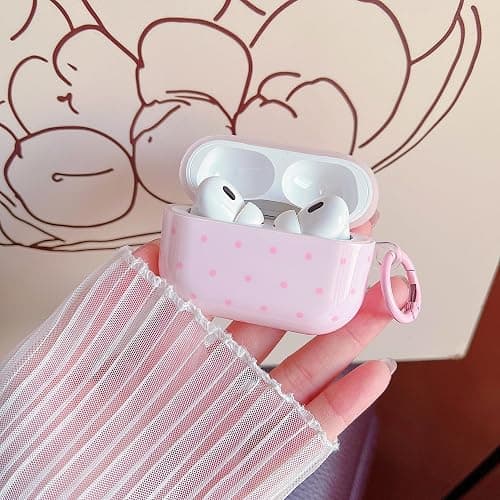 MINSCOSE for AirPods Pro 2nd/1st Generation Case,Cute Polka Dot Retro Aesthetic Design with Trendy Keychain Lock,Soft TPU Protective Shockproof Case with Cleaner Kit for Airpods Pro/Pro 2-Light Pink thumbnail 4