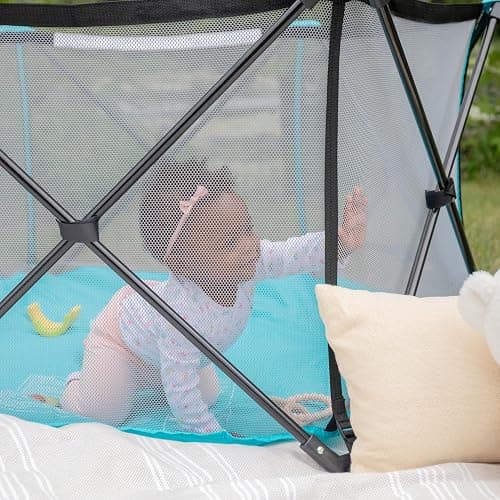 Regalo My Portable Play Yard Indoor and Outdoor, Washable, Aqua, 6-Panel, 48 Inch thumbnail 3