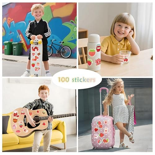 Strawberry Stickers for Kids, 100PCS Cute Cartoon Vinyl Waterproof Stickers for Laptop Waterbottle Phone Girls Bedroom Birthday Strawberry Party Favors thumbnail 6