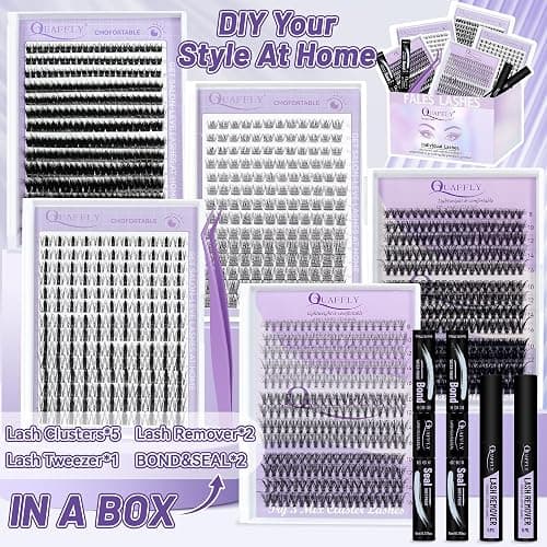 QUAFFLY Lash Clusters Kit Multiple Styles Mixed Length Eyelash Set Includes 2 Lash Bond and Seal & 2 Lash Remover 1 Tweezers For DIY Lash Extensions Kit At Home thumbnail 2