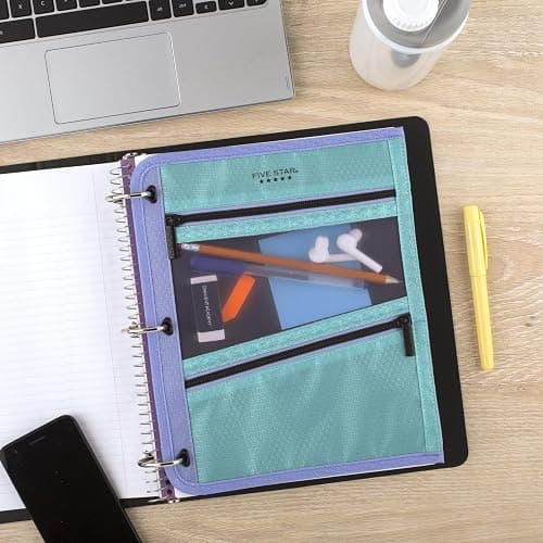 Five Star Pencil Pouch, Pen Case, 3-Pocket Zipper Pouch, Fits 3-Ring Binder, Storage Organizer for Classroom Supplies Earbuds Chargers Cables Makeup, Teal/Berry (500207F-ECM) thumbnail 2