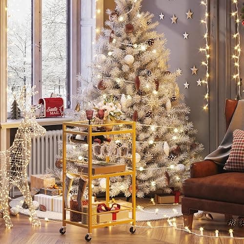 TUTOTAK Bar Cart, Home Bar Serving Cart with 3-Tier Mirrored Shelf, Drink Cart, Mobile Kitchen Shelf with Wine Rack, Gold BC01BB033 thumbnail 8