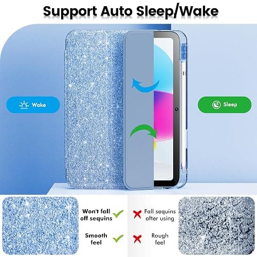 INFILAND Compatible with iPad A16 11th Generation 11 Inch 2025 Case, iPad Case 10th Generation 10.9 Inch, Glitter Cover with Sparkly Clear Back, Pencil Holder, for Kids Girls (Blue) thumbnail 5
