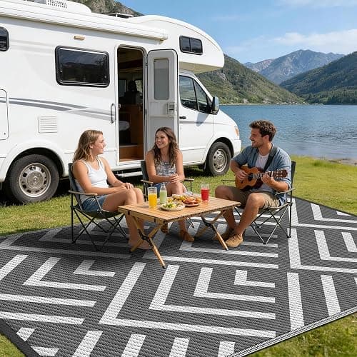 Kohree Outdoor Rug, Wave, 9x12 ft, Grey & White | Reversible, Waterproof, Non-Slip, Easy-Cleaning and Carry for RV, Patio, Deck, Camping, Balcony, Backyard thumbnail 7