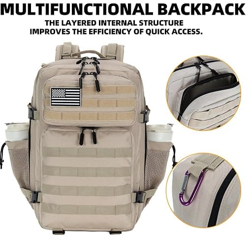 Lovelinks21 45L Tactical Assault Backpack 3 day assault pack with Molle Waterproof backpack Rucksack for Tactical Backpacks (Light Khaki) thumbnail 5