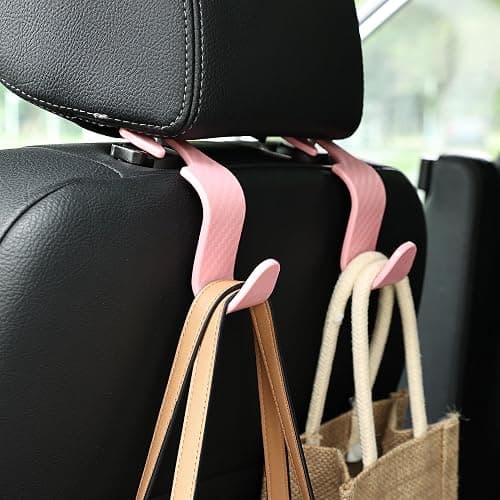 Toiyason Car Seat Headrest Hook Universal Vehicle Seat Hook Hangers Interior Storage Organizer for Purse Handbag Coats Umbrellas Grocery Bags 4 Pack Pink - Image 1