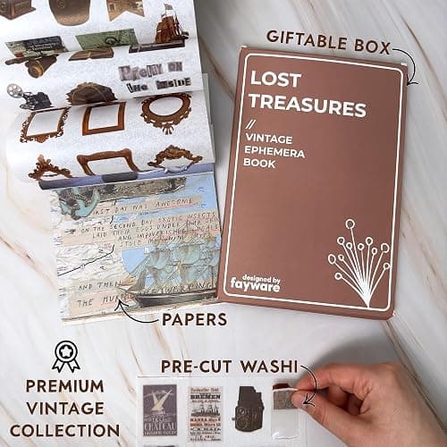 Junk Journal Supplies with 410+ Washi Stickers & Vintage Scrapbook Stickers | FAYWARE Ephemera for Junk Journals, 410+ Stickers for Scrapbooking, 20 Scrapbook Papers thumbnail 3
