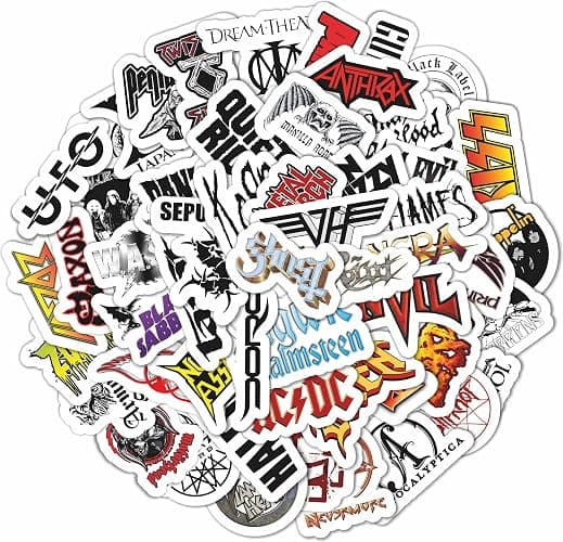BulbaCraft 100Pcs Heavy Metal Band Stickers, Rock Stickers, Heavy Metal Gifts for Men and Women, Rock Decals, Waterproof Decals, Guitar Emblems, Music Emblems, Gifts for Women & Men - Image 1