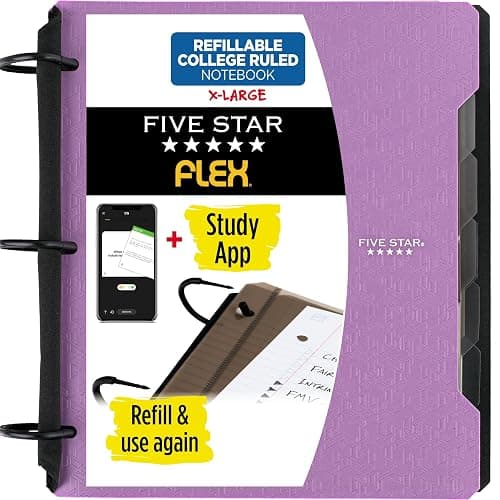 Five Star Flex Refillable Notebook + Study App, College Ruled Paper and 1-1/2 Inch TechLock Ring Binder with Pockets, Tabs and Dividers, 300 Sheet Capacity, Amethyst Purple (29324AB6) - Image 1