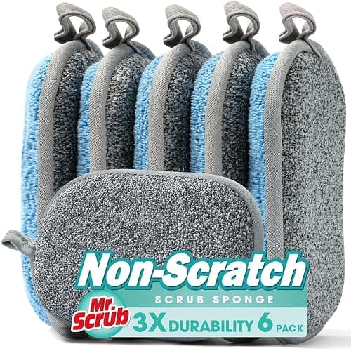 Sponges Kitchen Dish Sponge for Washing Dishes Cleaning Kitchen, All-Purpose, 6 Pack, Non Scratch, Rough Scrubbers Side for Non-Stick Cookware, Soft Microfiber Scrub Side for Dishes, Mr. Scrub - Image 1