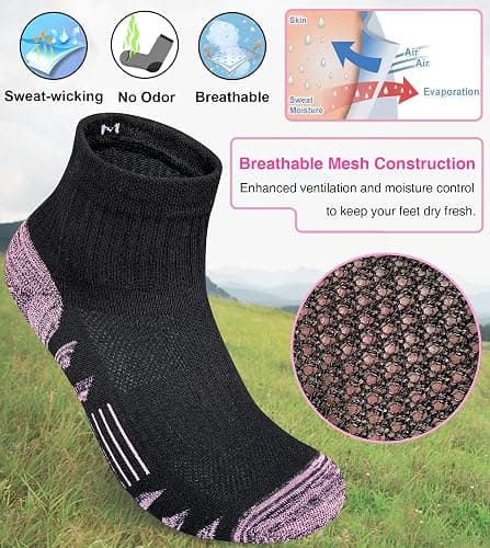 Heyoboy Womens Ankle Anti-blister Thick Cushioned Cotton Wicking Hiking Athletic Running Socks 5 Pairs thumbnail 4