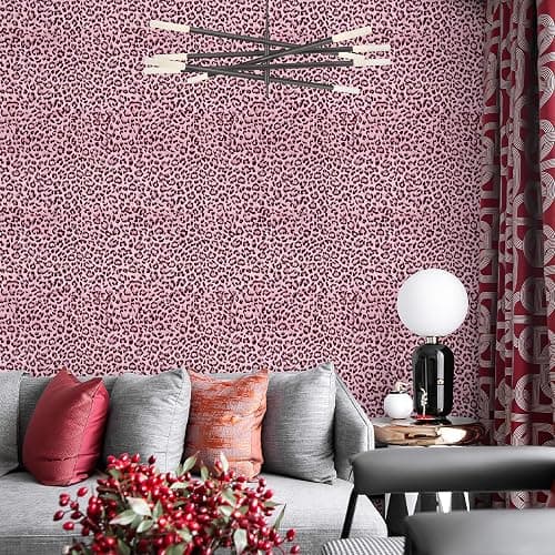 Leopard Print Peel and Stick Wallpaper, Waterproof Removable Self Adhesive Textured Wall Paper, Black and Pink Unique Funky Cheetah Contact Paper for Bedroom and Bathroom 120"X17.3"(14.4 sq. ft) thumbnail 3