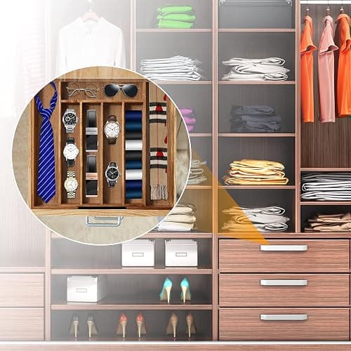 Bellsal Acacia Silverware Organizer Kitchen Drawer Organizer Expandable Bamboo Utensil Holder Cutlery Tray for Kitchen Utensil and Flatware Bedroom Office thumbnail 7