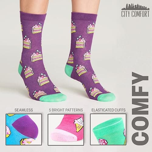 CityComfort Womens Socks 5 Pack Gifts for Women Teens Cute Calf Length Socks Vibrant Colours Breathable Casual Sports Work thumbnail 5