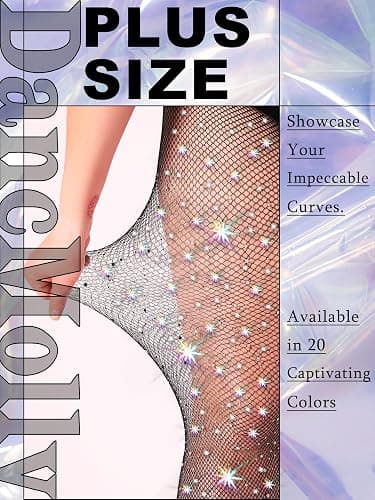 DancMolly 10X Strong Ultra Sparkly Rhinestone Fishnet Stockings, Plus Size Sparkle Tights for Women Sexy Party Concert Outfit thumbnail 4