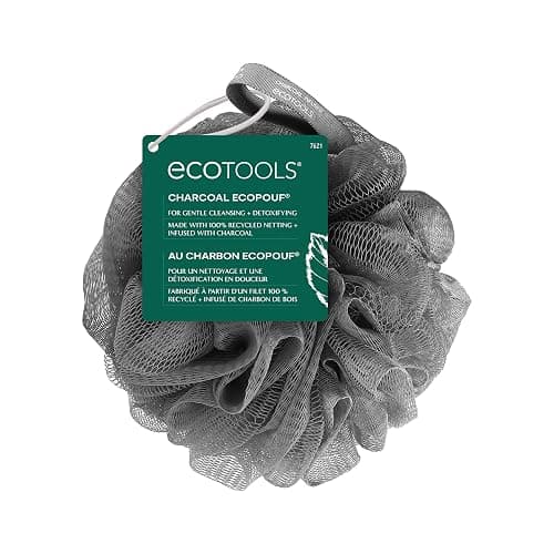 EcoTools Charcoal EcoPouf, Loofah Sponge for Bath & Shower, Infused Pouf, Recycled Netting, Exfoliation Removes Dead Skin, Eco-Friendly Bath Accessory, Cruelty-Free, Color May Vary, 1 Count (60g) - 1 Count (Pack of 1) - Charcoal Infused Sponges - Image 1