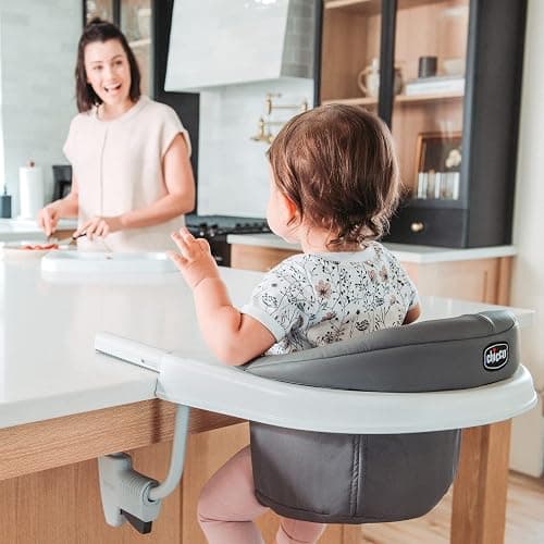 Chicco Hook-On High Chair for Babies and Toddlers, Portable, Rotating | Charcoal/Grey, baby highchair for ages 6-36 months, up to 37 lbs, folds flat, washable seat pad thumbnail 4