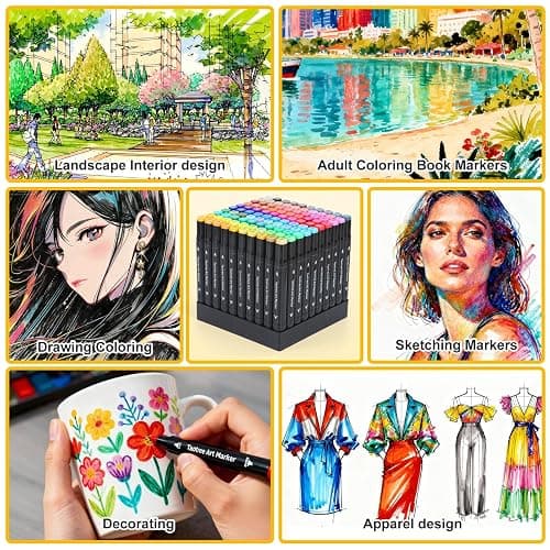 Taotree Alcohol Markers 100 Colors Case & Holders, Art Markers Dual Tips | Chisel & Fine Coloring Pens, Sketch Pens, Art Supplies for Adult Coloring Books Artist Coloring Painting, Drawing, Sketching thumbnail 7