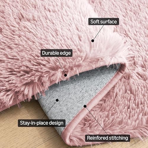 Amazon Basics Fluffy Washable Round Area Rug, Circle Shaggy Carpet for Living Room, Bedroom, Nursery, 5'R, Pink thumbnail 3