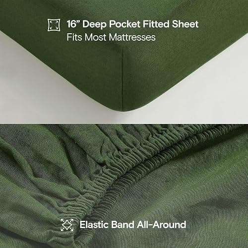 Sijo Stone Washed Organic French Linen Bed Sheet Set, GOTS Certified Organic, Best Cooling Linen Sheet Award by Sleep Foundation, 4 Piece - 2 Pillowcases, 1 Fitted and 1 Flat (Forest, Cal King) thumbnail 4
