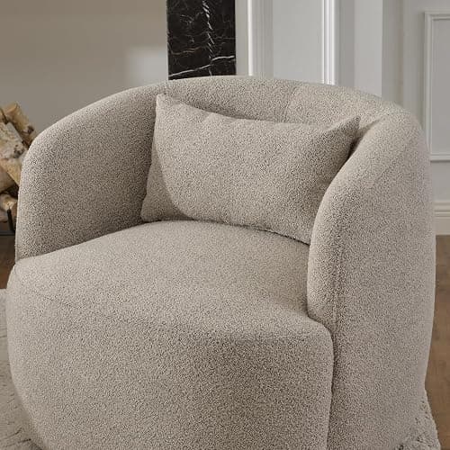 KINWELL 34" Wide Boucle Swivel Barrel Chairs Set of 2, No Assembly Round Upholstered Armchairs Accent Chairs Single Sofa Chair with Toss Pillow for Living Room and Bedroom, Taupe thumbnail 8