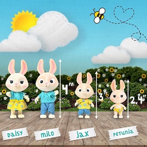 Honey Bee Acres The McScampers Rabbit Family, 4 Mini Flocked Doll Play Figures, Bunny Collectibles, Pretend Play Toys for Kids, Valentines, Easter Basket, Birthday Gift for Girls 3+ thumbnail 4
