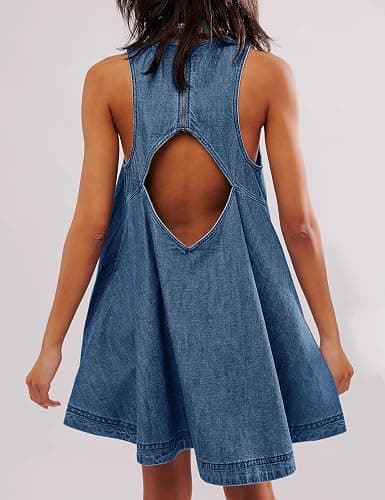 TBETNE Women’s Denim Dress Summer Casual Sleeveless Jean Mini Dresses with Pockets thumbnail 6