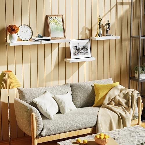 Bellsal Floating Shelves for Wall, White Engineered Wood Wall Shelf Set of 4, 16" Wall Mounted Floating Shelf for Kitchen, Living Room, Bedroom, Bathroom Storage, Book Shelf for Walls Home Decor thumbnail 2