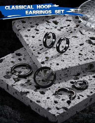 Jstyle 3Pairs Stainless Steel Mens Womens Hoop Earrings Huggie Ear Piercings Hypoallergenic 12/16/20mm thumbnail 7