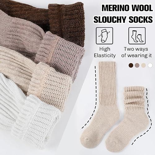 EBMORE Merino Wool Slouch Boot Socks Thermal Warm Winter Thick Scrunch Cozy Crew Socks for Women 4 Pairs thumbnail 4