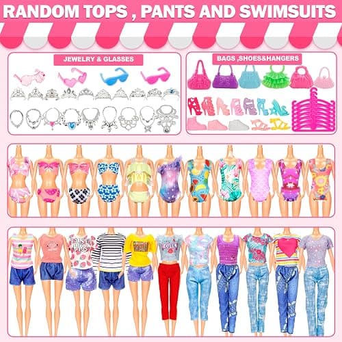 195 Pcs Doll Clothes and Accessories Kit, Include Princess Gowns, Fashion Skirt, Slip Dresses, Tops, Pants, Bikini Swimsuits, Shoes, Crowns, Necklaces, Glasses, Hangers in Gift Box for 11"-12" Dolls thumbnail 5