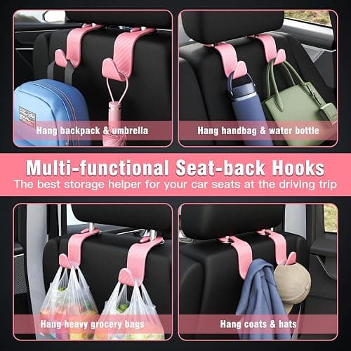 Amooca Car Seat Headrest Hook 4 Pack Hanger Universal Vehicle Car Storage Organizer for Handbag Purse Coat S Type Checkered Pink thumbnail 4