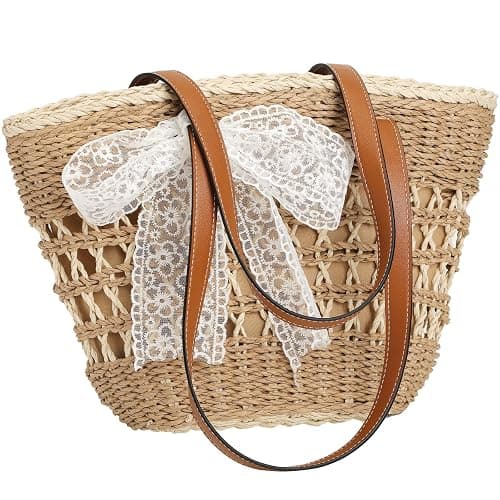 Trifabricy Beach Bags for Women, Summer Straw Bag, Woven Straw Beach Tote Bag Shoulder Handbags - Image 1