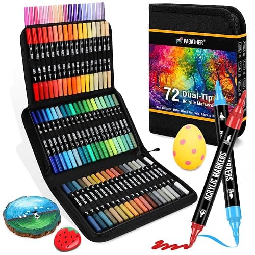 Pagather Acrylic Paint Markers, 72 Colors Dual Tip Fine & Brush Pens Set | For Rocks, Fabric, Wood, Glass & More, Perfect for DIY Crafts and Creative Art Projects with Bright, Smooth and Quick-Dry Ink - Image 1