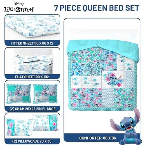 Jay Franco Kids Comforter Set Includes Sheets and Pillow Covers - Soft and Cozy Bed Set for Stylish Room Decor, Multi - Lilo and Stitch 02, 7 Piece Queen Bedding thumbnail 3