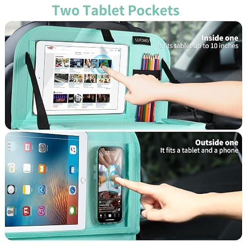 LUCMO Car Backseat Organizer with Tablet Holder-2 Pcs,6 Storage Pockets Car Storage Organizer with Foldable Food Tray,Protectors Kick Mats Travel Accessories-Light Blue thumbnail 5