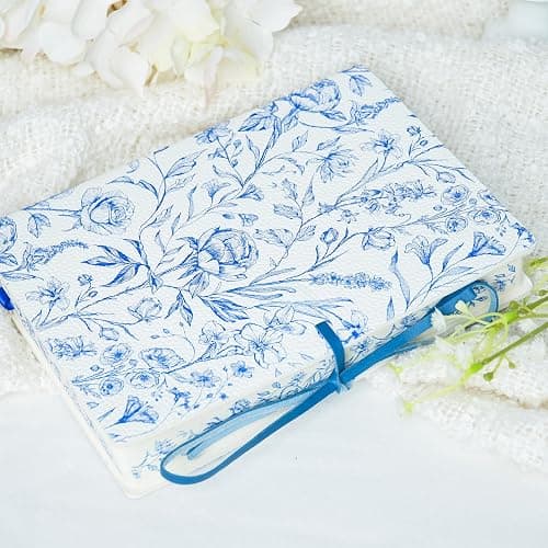 Zosiana Designs PU Leather Hardcover Notebook – Blue Botanical Floral Cover with Printed Edge Design, 380 Lined Pages, Tie Closure, 8.5" × 6" Writing Journal thumbnail 2