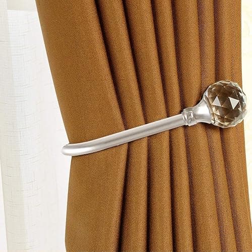 Curtain Holdback, 2pcs Wall Mounted Drapery Tiebacks with Clear Crystal Ball, Heavy Duty Metal Decorative Window Drapery Curtain Holder Curtain Hooks with Screws, Sliver thumbnail 5