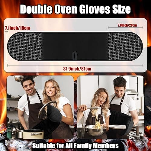 Oven Gloves Heat Resistant, Anti-Slip Silicone Oven Glove for Cooking | Black Double Oven Gloves, Heat Proof Gloves, Silicone Oven Mitts Featuring Breathable Cotton Lining for Dessert Making, BBQ thumbnail 4