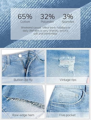 IWD Jean Shorts for Women High Waisted Stretchy Casual Denim Shorts Ripped Frayed Hem Summer Trendy Jorts thumbnail 5
