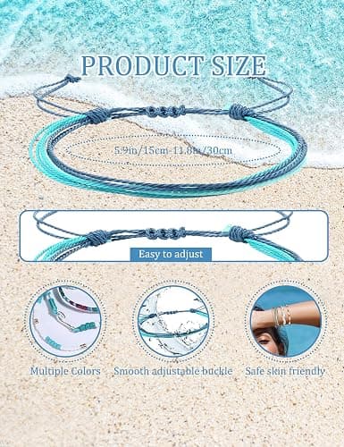 LOLIAS 24 Pieces Waterproof String Bracelets for Women Surfer Wave Boho Bracelet Adjustable Handmade Friendship Bracelet String Ocean Beach Boho Bracelets Anklets for Women thumbnail 2