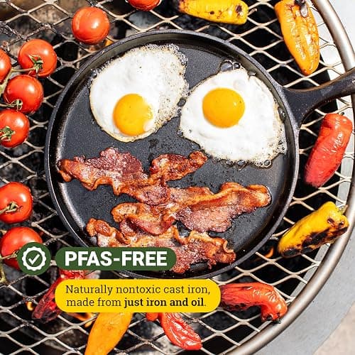 Lodge L9OG3 Cast Iron Round Griddle, Pre-Seasoned, 10.5-inch - Made in USA, Compatible with Stovetop, Oven, Grill & Campfire thumbnail 6