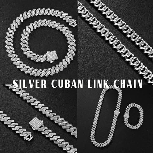 Saintda Cuban Link Chain for Men Women Iced Out Silver/Gold/Rose Gold Miami Cuban Necklace Bling Diamond Chain Hip Hop Jewelry with Gift Box thumbnail 8